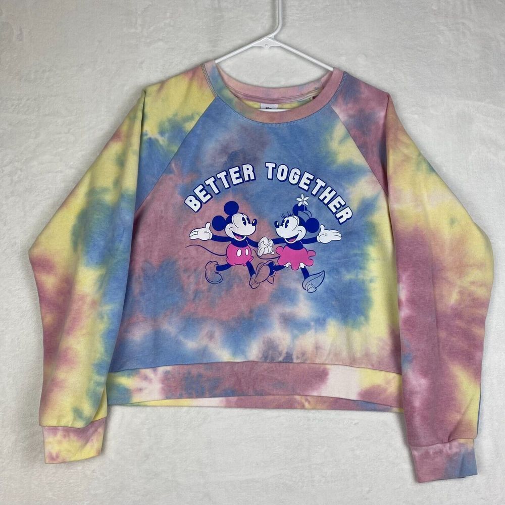 Disney Mickey & Minnie Mouse Cropped Sweater Womens XXL 2XL Tie Dye Pullover